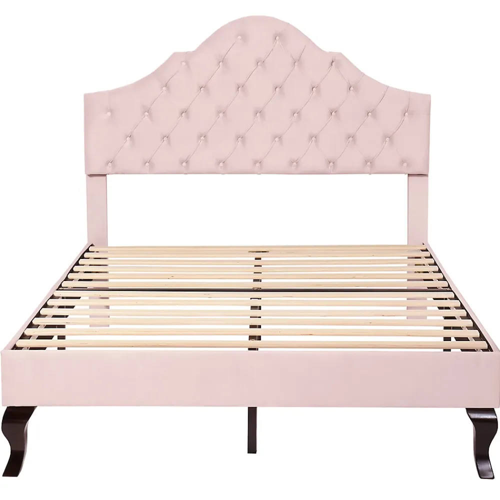 Gutent Lit adulte lit 140x200 cm lit rembourré avec sommier à lattes lit double velours rose* Lit Double