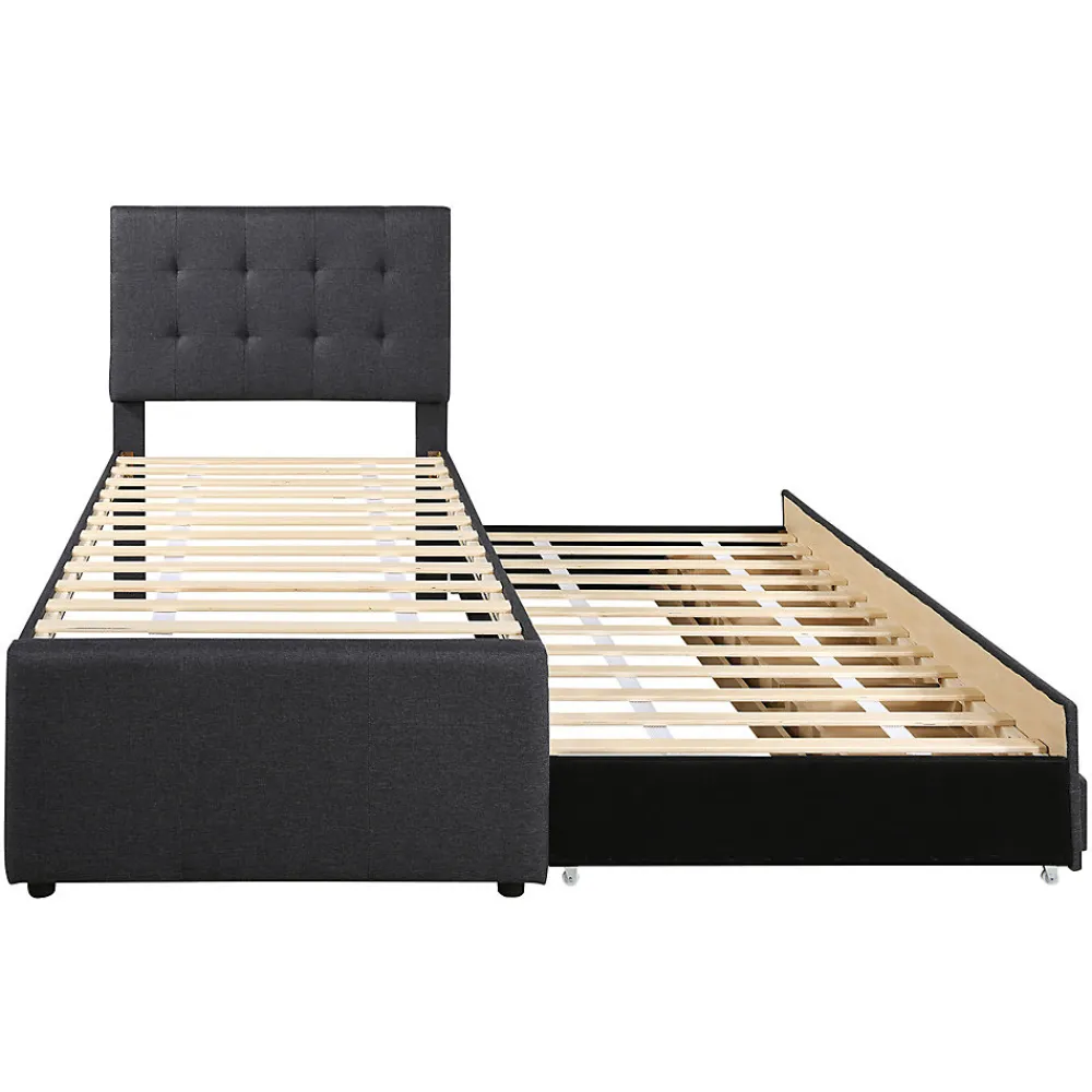 Lit adulte lit 90x200 cm lit rembourré avec trois tiroirs Single lin gris>Gutent New