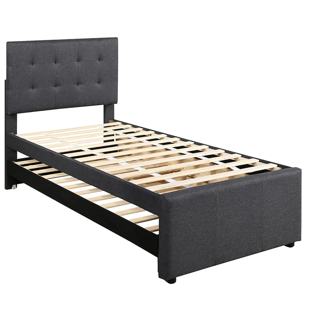 Lit adulte lit 90x200 cm lit rembourré avec trois tiroirs Single lin gris>Gutent New