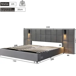 Lit adulte lit 160x200 cm lit rembourré hydraulique lit de rangement lit double velours gris><noscript><img width=