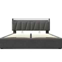 Lit adulte lit 140x200 cm lit rembourré avec éclairage led lit de rangement lit double lin gris>Gutent New
