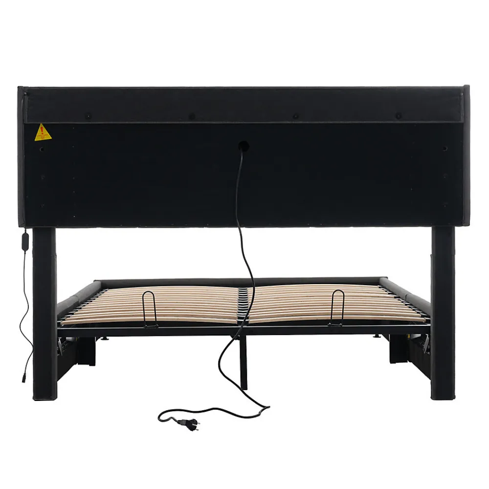 Lit adulte lit 140x200 cm lit rembourré avec éclairage led lit de rangement lit double lin gris>Gutent New