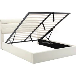 Gutent Lit adulte lit 140x200 cm lit rembourré hydraulique lit double avec sommier à lattes pu blanc crème* Lit Avec Rangement