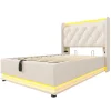 Gutent Lit adulte lit 90x200 cm lit rembourré hydraulique lit appui-tête rembourré avec fonction de recharge usb type-c Single pu blanc* Lit Simple