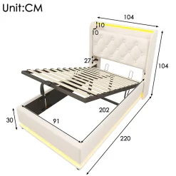 Gutent Lit adulte lit 90x200 cm lit rembourré hydraulique lit appui-tête rembourré avec fonction de recharge usb type-c Single pu blanc* Lit Simple