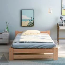 Lit adulte lit 90x200 cm lit sommier à lattes Single bois massif Neutral>Gutent New