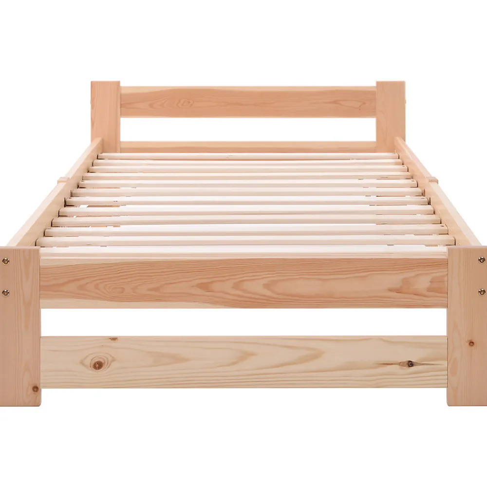 Lit adulte lit 90x200 cm lit sommier à lattes Single bois massif Neutral>Gutent New