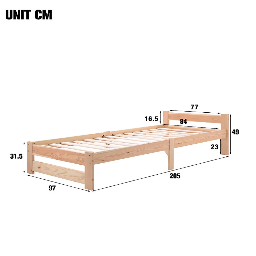 Lit adulte lit 90x200 cm lit sommier à lattes Single bois massif Neutral>Gutent New