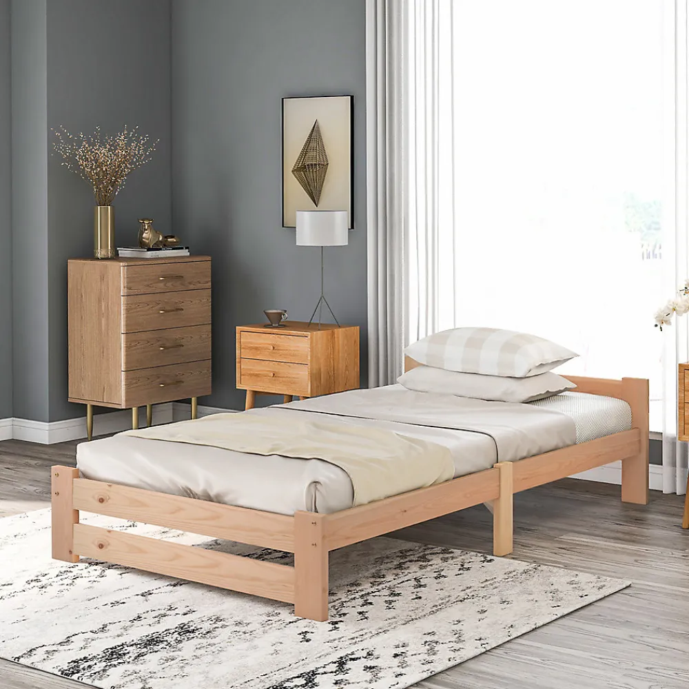 Lit adulte lit 90x200 cm lit sommier à lattes Single bois massif Neutral>Gutent New