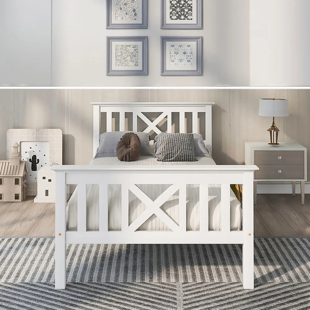 Blackcolors Lit Adulte Simple 90x200cm Bois Blanc* Tête De Lit