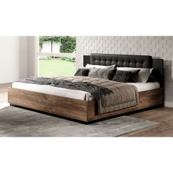 Lit adulte 160x200 Chene foncé et noir Collection FOX Sommier inclus>Meublorama Discount