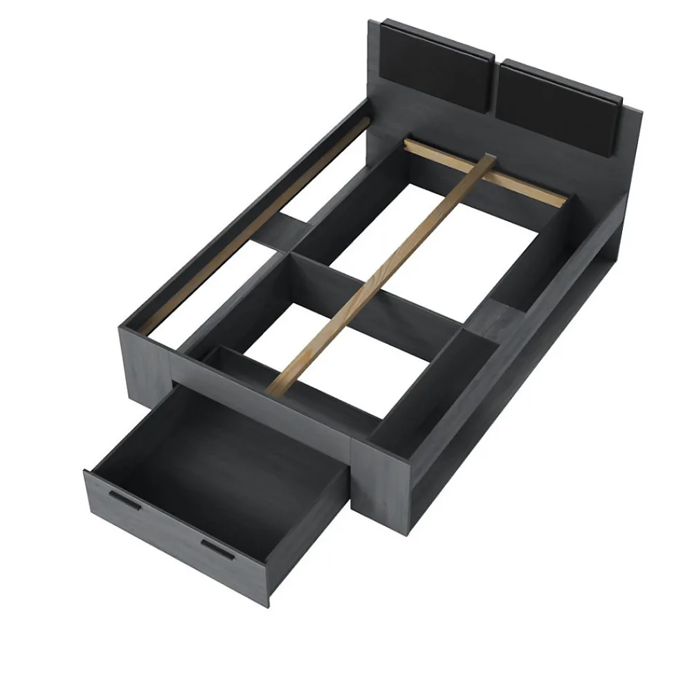 Lit adulte 140x200 avec tiroirs intégrés - Collection FLOYD. Coloris gris effet bois>Meublorama Discount