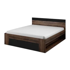 Meublorama Lit adulte 160x200 avec tiroirs intégrés - Collection EOS. Coloris chene foncé et noir* Lit Avec Rangement