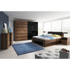 Lit adulte 140x200 avec tiroirs intégrés - Collection FLOYD. Coloris chene foncé et noir><noscript><img width=