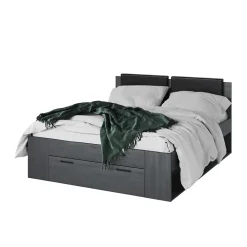 Lit adulte 160x200 avec tiroirs intégrés - Collection FLOYD. Coloris gris effet bois>Meublorama