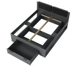 Lit adulte 160x200 avec tiroirs intégrés - Collection FLOYD. Coloris gris effet bois><noscript><img width=