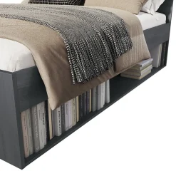 Lit adulte 160x200 avec tiroirs intégrés - Collection FLOYD. Coloris gris effet bois><noscript><img width=