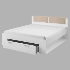 Meublorama Lit adulte 180x200 avec tiroirs intégrés - Collection FLOYD. Coloris blanc effet bois.* Lit Avec Rangement