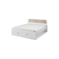Meublorama Lit adulte 180x200 avec tiroirs intégrés - Collection FLOYD. Coloris blanc effet bois.* Lit Avec Rangement