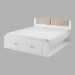 Meublorama Lit adulte 180x200 avec tiroirs intégrés - Collection FLOYD. Coloris blanc effet bois.* Lit Avec Rangement