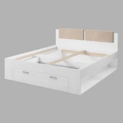 Meublorama Lit adulte 180x200 avec tiroirs intégrés - Collection FLOYD. Coloris blanc effet bois.* Lit Avec Rangement