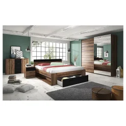 Lit adulte 160x200 avec tiroirs intégrés - Collection EOS. Coloris chene foncé et noir>Meublorama Online