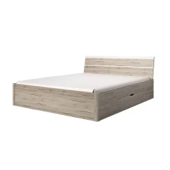 Lit adulte 180x200 avec tiroirs intégrés - Collection EOS. Coloris chene clair et blanc>Meublorama Outlet