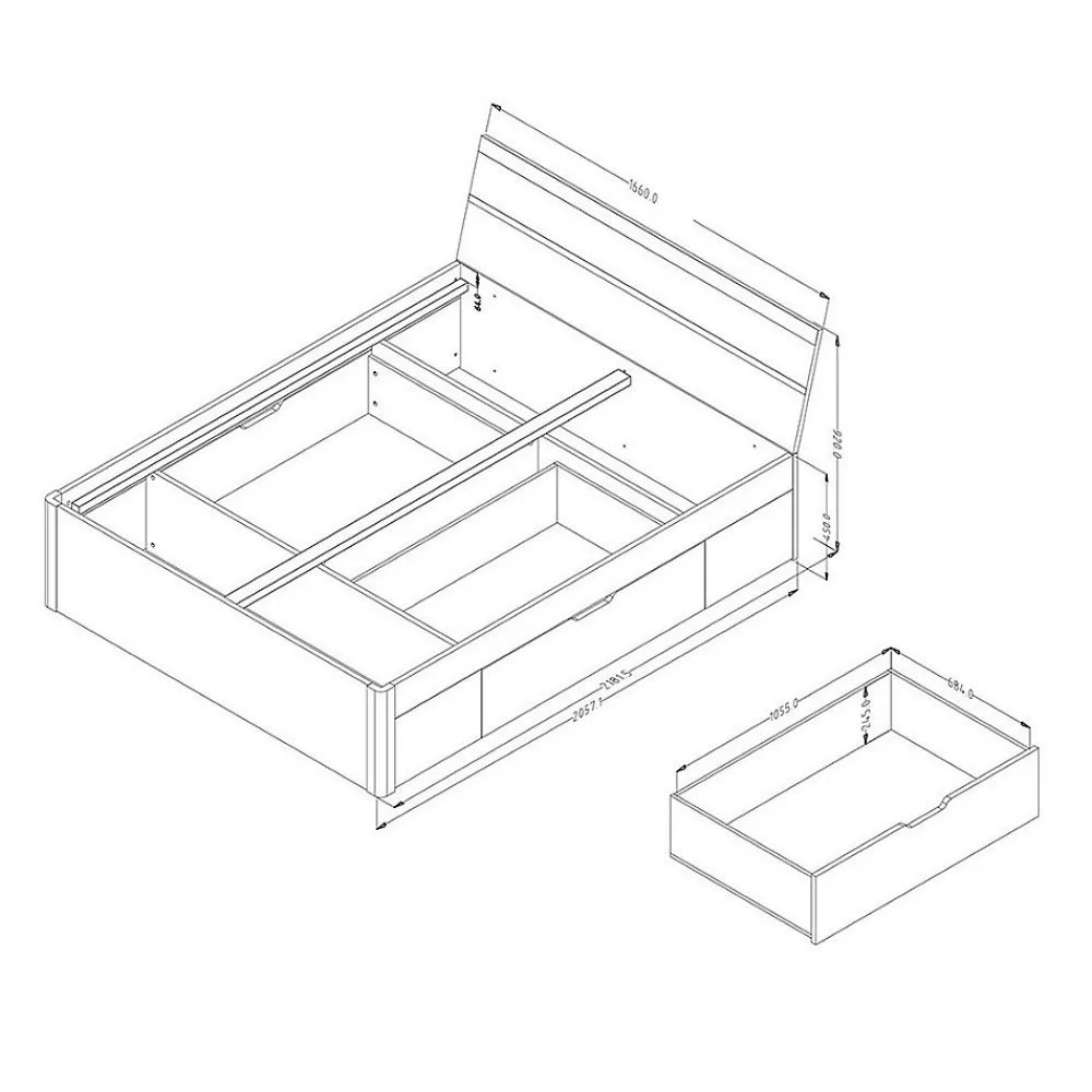 Lit adulte 160x200 avec tiroirs intégrés - Collection EOS. Coloris chene clair et blanc>Meublorama Discount
