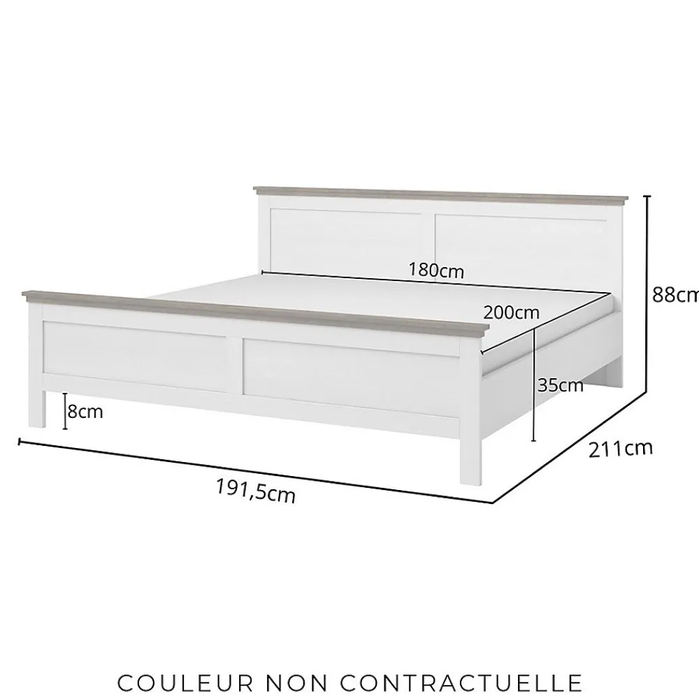 Meublorama Lit adulte 180x200 collection ASSIA. Coloris vert kaki et finitions aspect chene* Lit Double