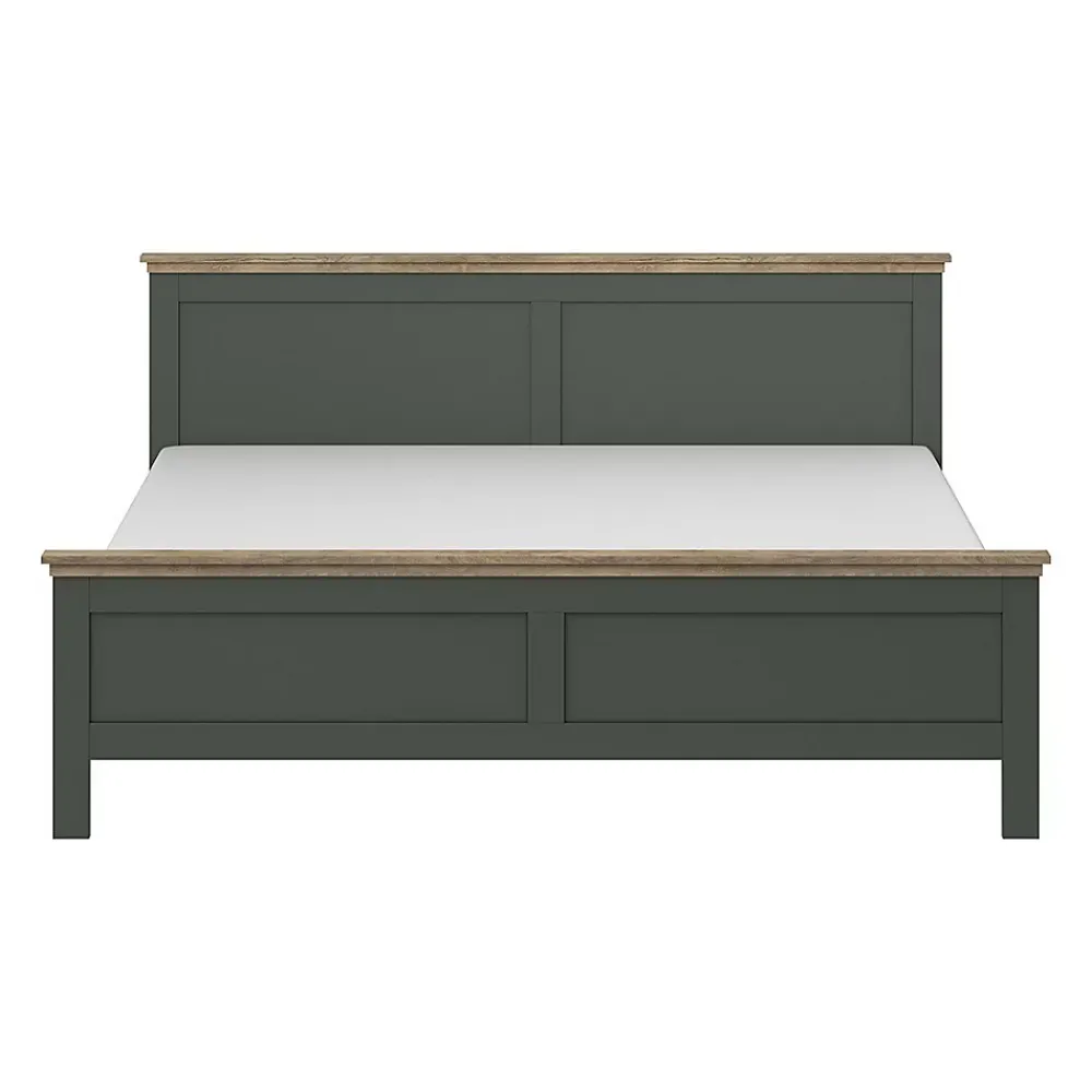 Meublorama Lit adulte 180x200 collection ASSIA. Coloris vert kaki et finitions aspect chene* Lit Double