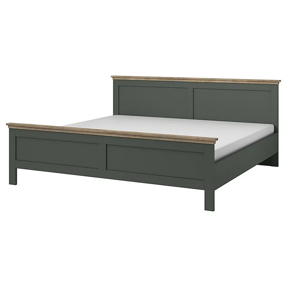 Meublorama Lit adulte 180x200 collection ASSIA. Coloris vert kaki et finitions aspect chene* Lit Double