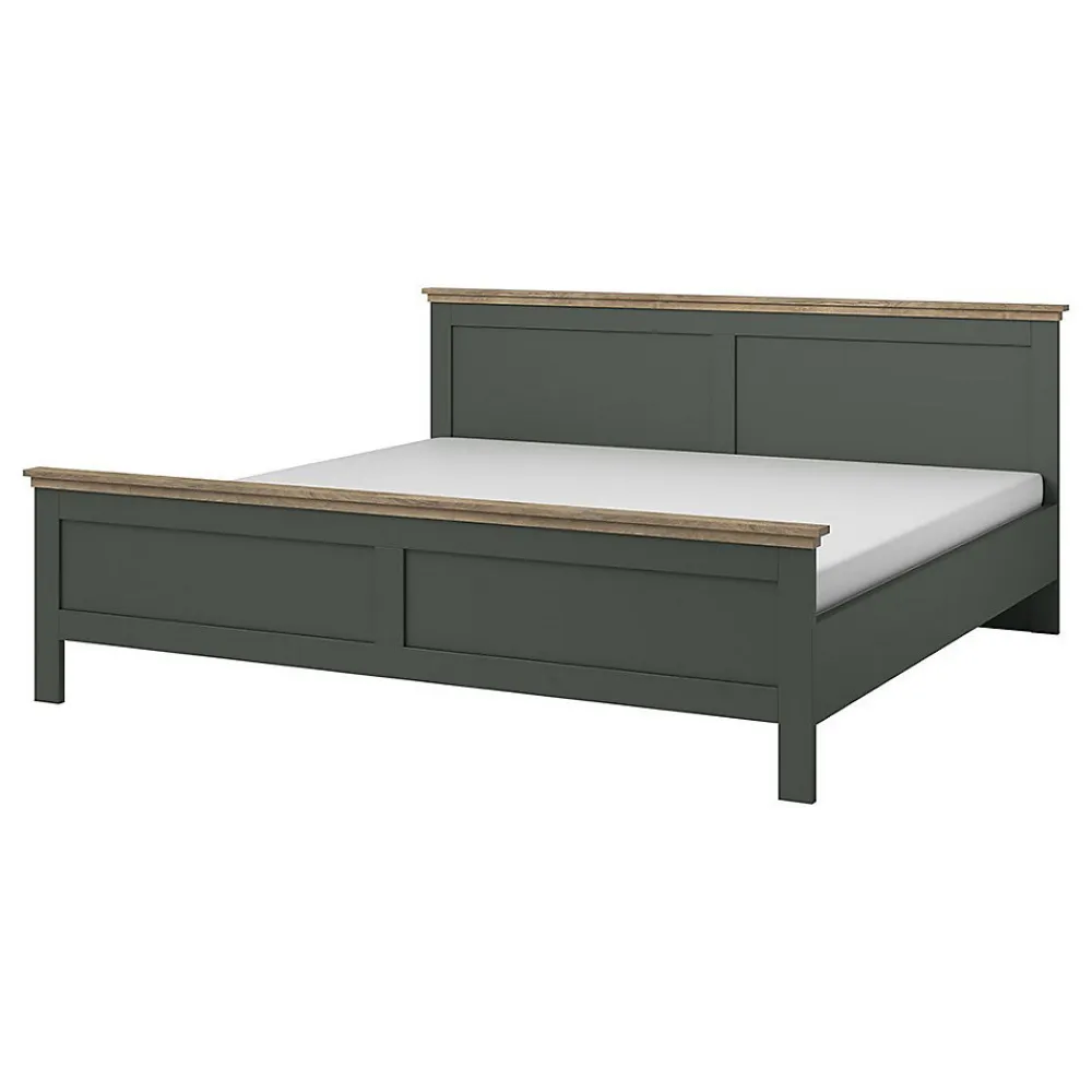 Lit adulte 180x200 collection ASSIA. Coloris vert kaki et finitions aspect chene.>Meublorama Discount