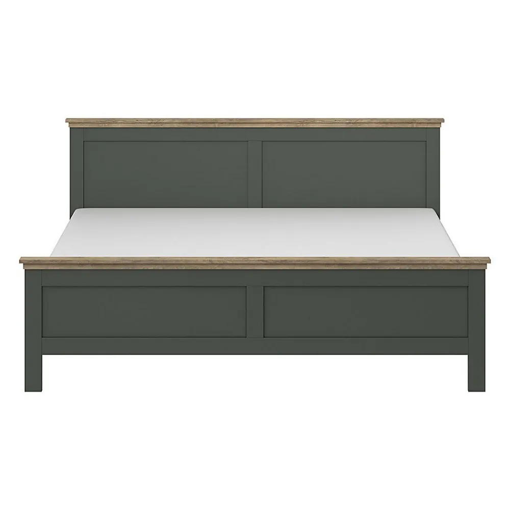 Lit adulte 180x200 collection ASSIA. Coloris vert kaki et finitions aspect chene.>Meublorama Discount
