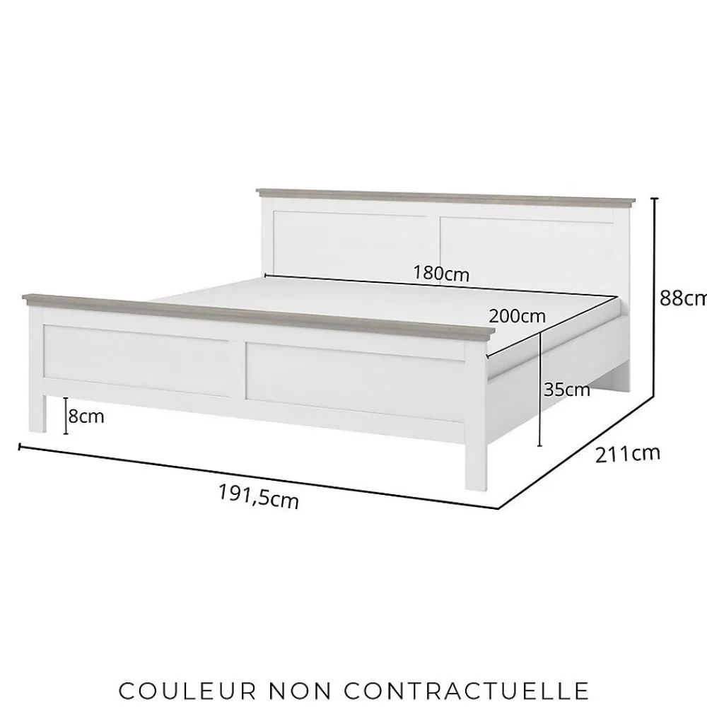 Lit adulte 180x200 collection ASSIA. Coloris vert kaki et finitions aspect chene.>Meublorama Discount
