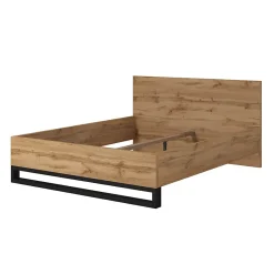 Meublorama Lit adulte 160x200 style industriel - Collection MILOS. Coloris chene brut et noir.* Lit Double