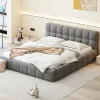 Lit adulte 160x200cm en lin avec dossier moelleux, lit plat avec sommier à lattes, gris>Simple Life Best