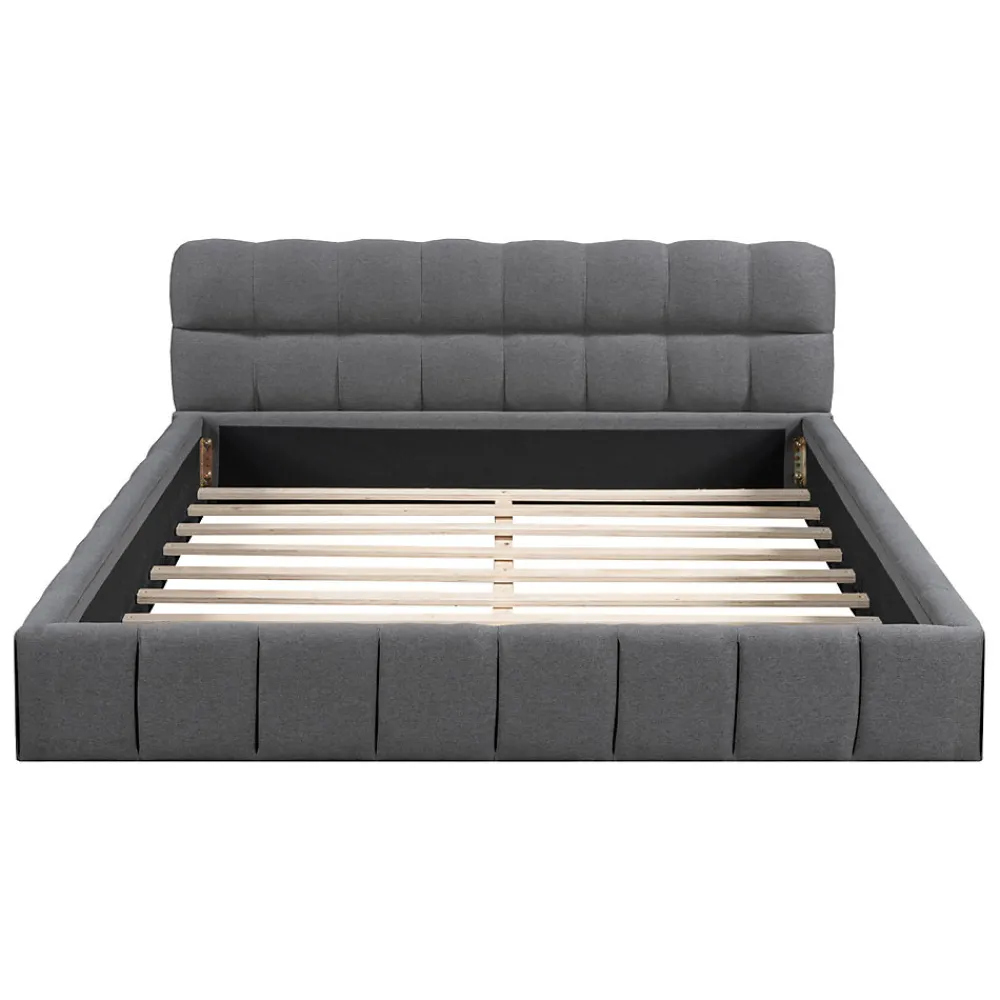 Lit adulte 160x200cm en lin avec dossier moelleux, lit plat avec sommier à lattes, gris>Simple Life Best