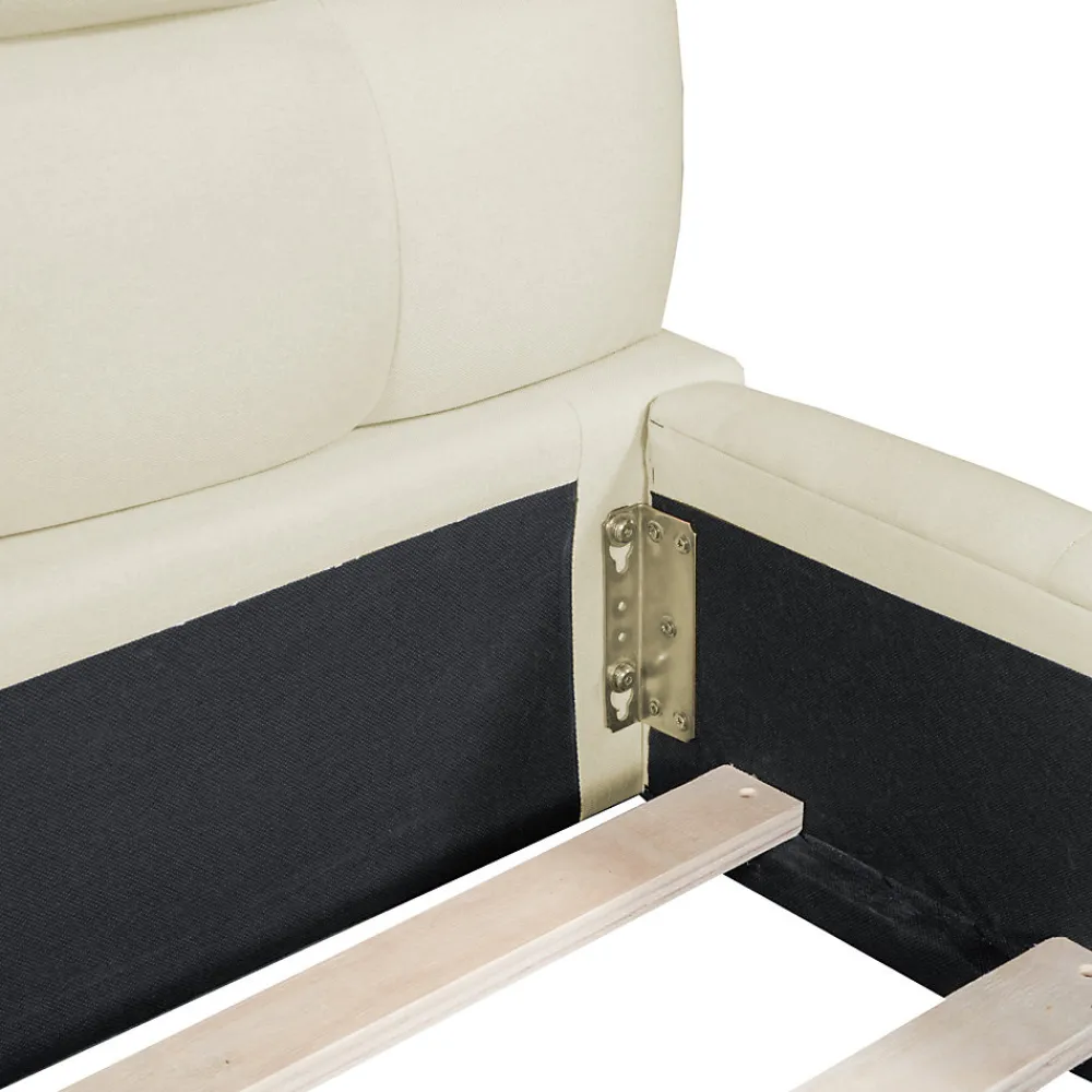 Lit adulte 140x200cm en lin avec dossier moelleux, Lit plat avec sommier à lattes, beige>Simple Life Hot