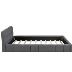 Simple Life Lit adulte 160x200cm en lin avec dossier moelleux, Lit plat avec sommier à lattes, gris* Lit Coffre