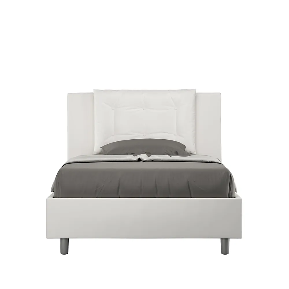 Ityhome Lit Annalisa en simili cuir blanc avec sommier tapissé 120x210* Lit Coffre