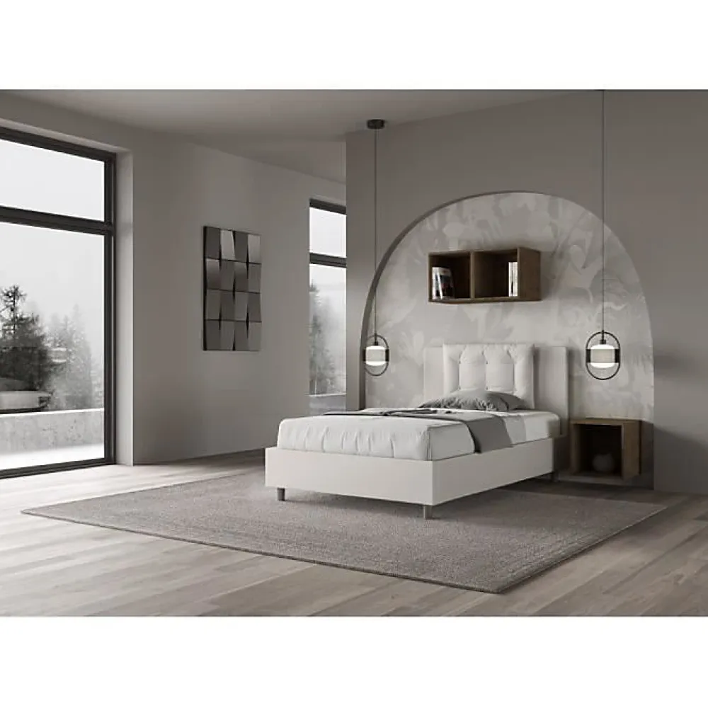 Ityhome Lit Annalisa en simili cuir blanc avec sommier tapissé 120x210* Lit Coffre