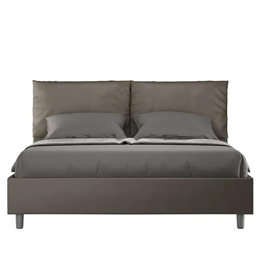 Ityhome Lit Antea avec sommier rembourré 160x210 simili cuir cappuccino* Lit Coffre