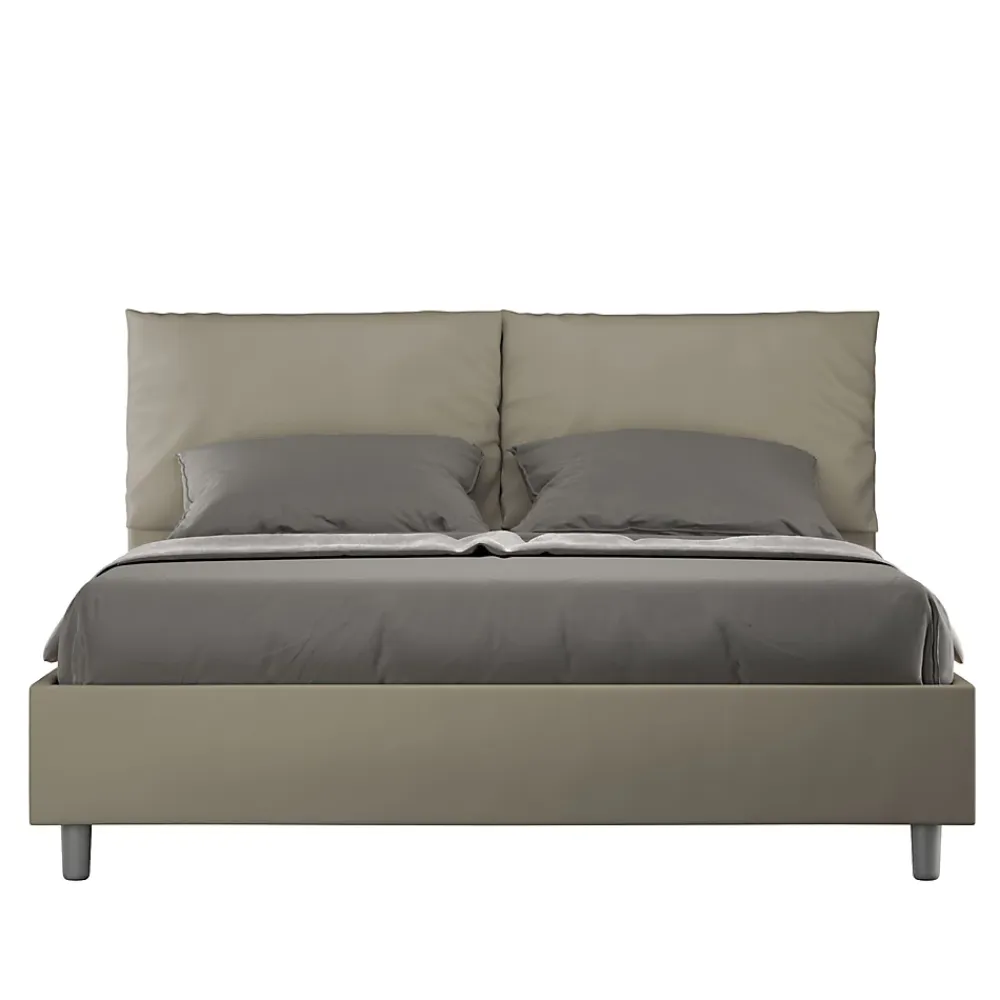 Ityhome Lit Antea avec sommier rembourré 160x210 simili cuir cappuccino* Lit Coffre