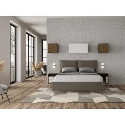 Ityhome Lit Antea avec sommier rembourré 160x210 simili cuir cappuccino* Lit Coffre
