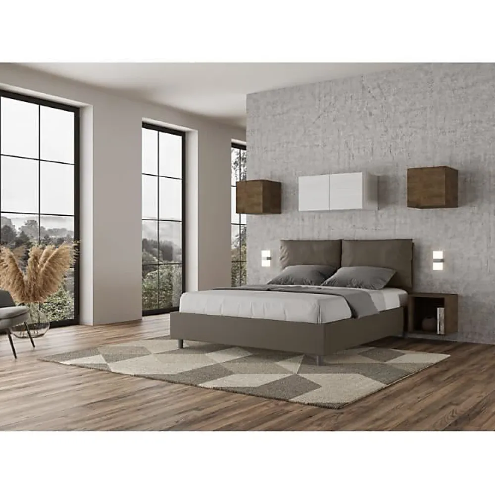 Ityhome Lit Antea avec sommier rembourré 160x210 simili cuir cappuccino* Lit Coffre