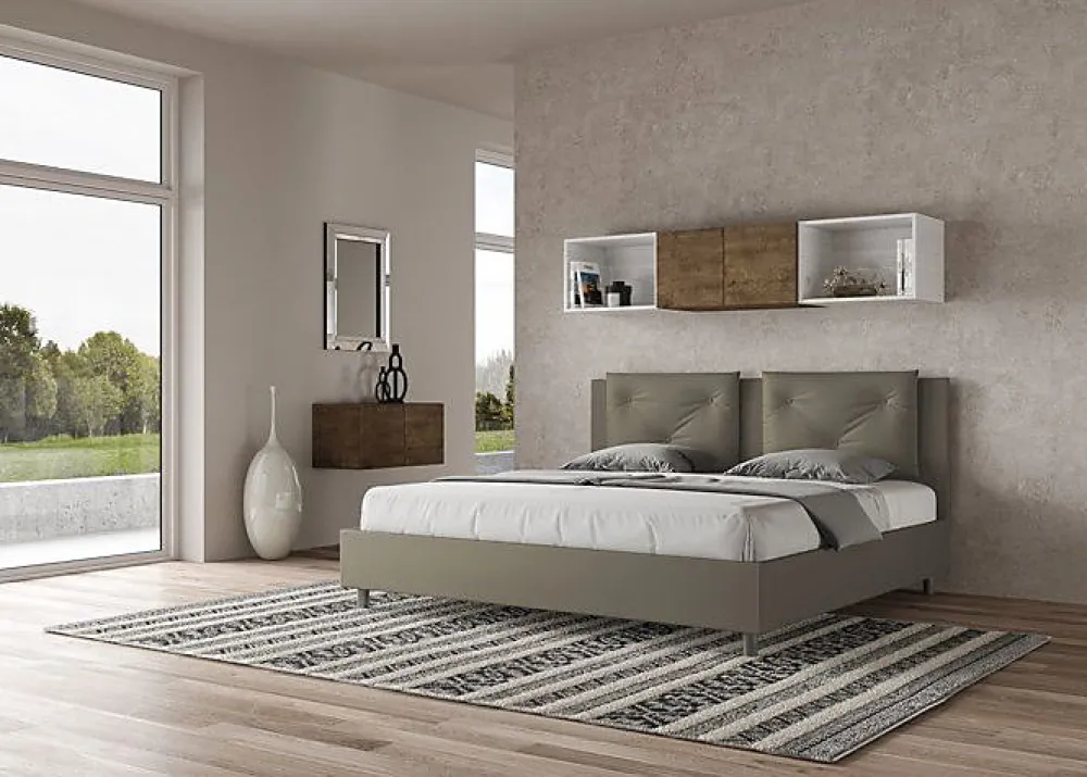 Ityhome Lit Appia avec sommier rembourré 180x190 en simili cuir cappuccino* Lit Coffre