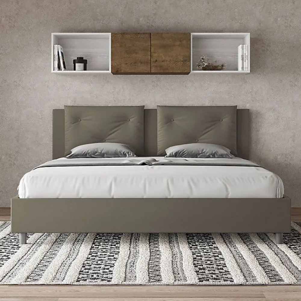 Ityhome Lit Appia avec sommier rembourré 180x190 en simili cuir cappuccino* Lit Coffre