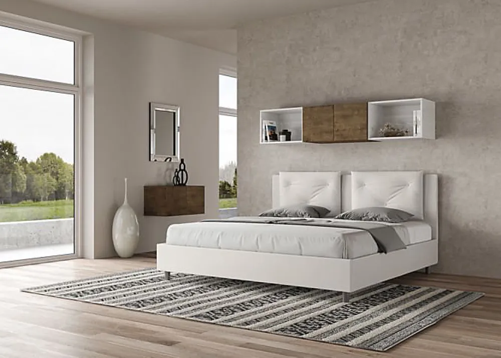 Ityhome Lit Appia en simili cuir blanc avec sommier tapissé 180x190* Lit Coffre