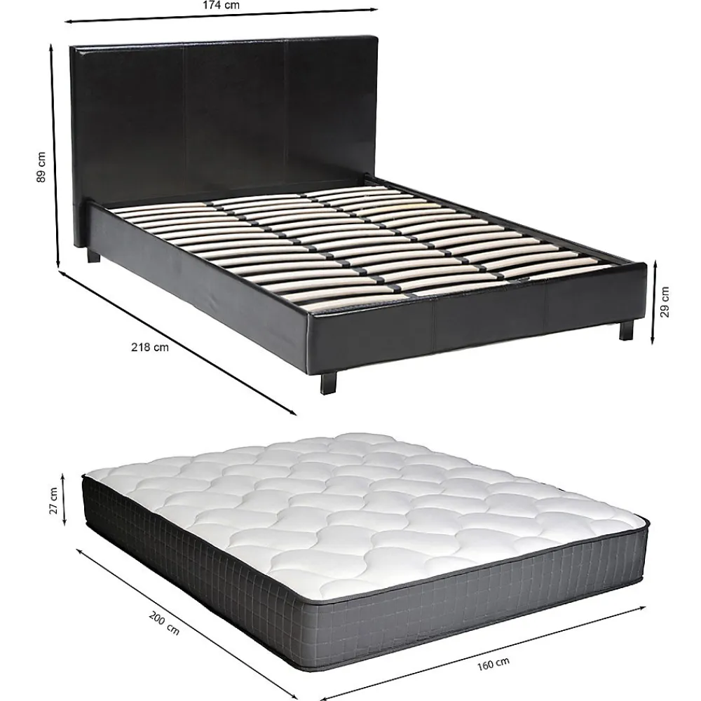 Lit ATLANTA 160x200 + 1 sommier + 1 matelas CARLTON / Noir>Weber Industries