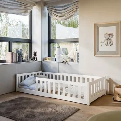 Petits-Meubles Lit au sol 90x200 sommier inclus Maya Blanc*Enfant Lit Enfant